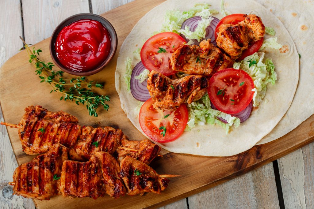 grilled chicken shawarma with sauce