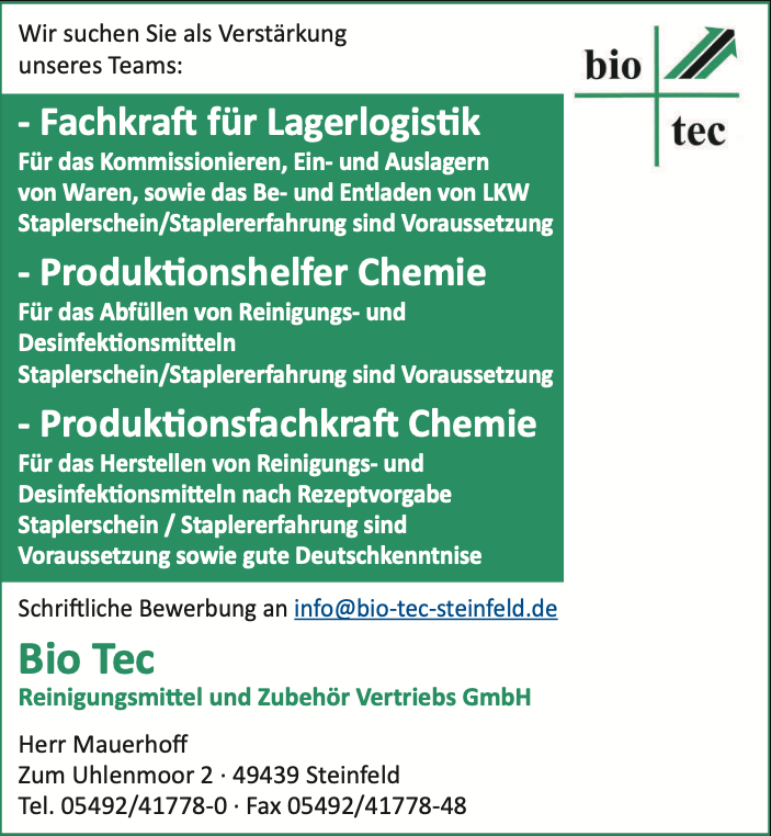 Stellenanzeige von Bio Tec