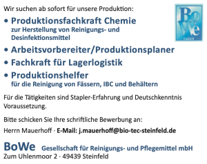 Offene Stellen bei Bio Tec Steinfeld - Auflistung